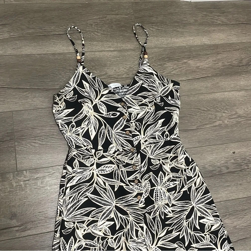 Zara Black Tropical Floral Black Lotus Vibes Sleeveless Jumpsuit Linen Sz M